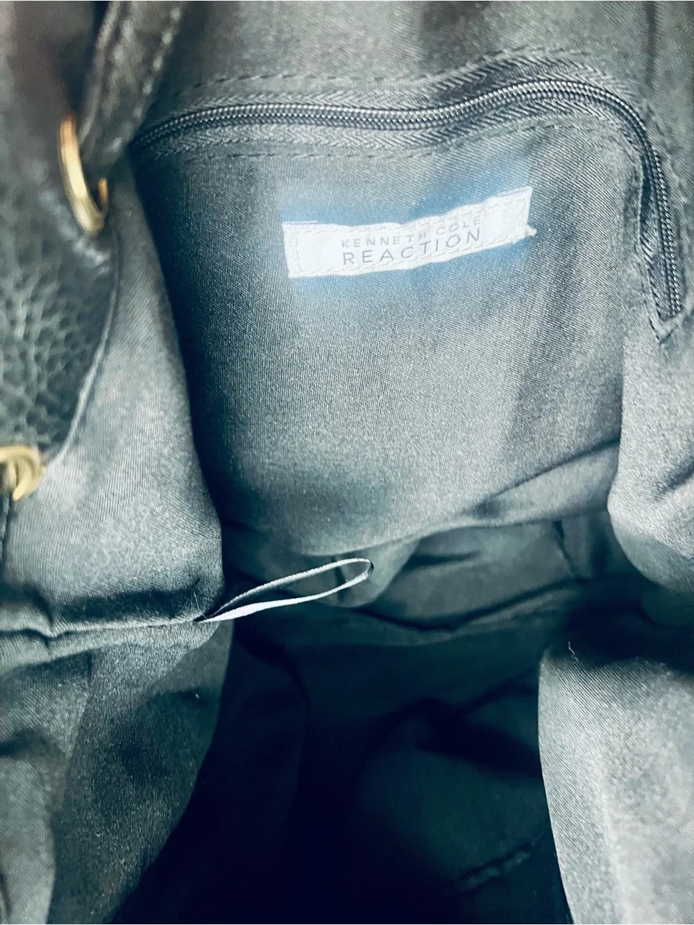 Kenneth Cole Reaction Black Leather Drawstring Backpack -Excellent condition!